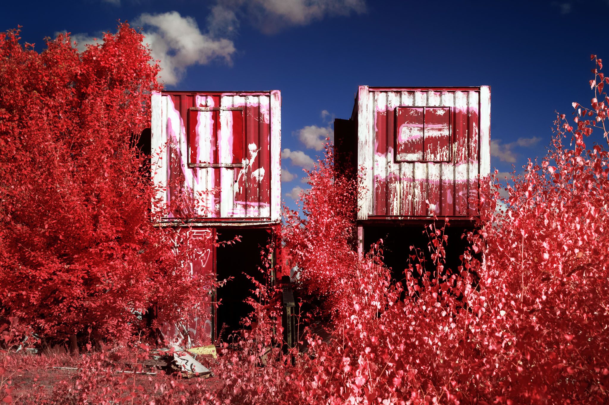 Kodak EIR Colour Infrared, Edgelands, Wasteland, Out of sight,  Shipping containers