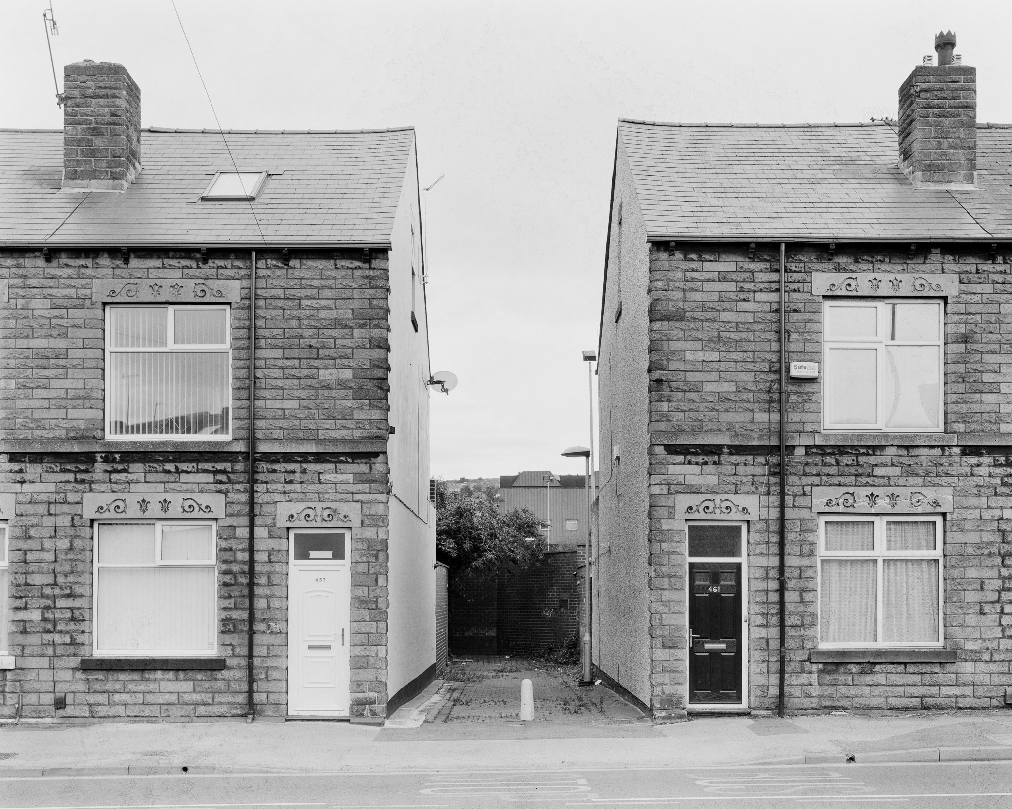 Photograph on Kodak Gravure film of Terrace houses, Queens Road, Sheffield. River Sheaf Walk. 
